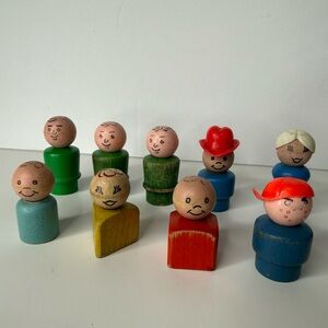 Vintage Fisher Price Little People Figure Lot 9 Green Blue Red Kids Cowboy Wife